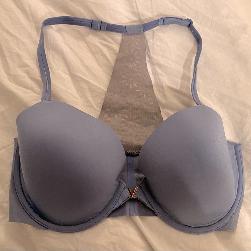 Victoria's Secret Bra 32DD Blue Lined Demi Dream Angels Racerback Front Closure